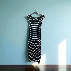 Cortland Park Striped Blue and White Dress with Grapefruit Trim Deto